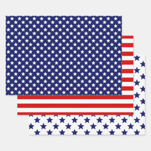 Patriotische Sterne Streifen DIY Muster & BG Farbe Geschenkpapier Set