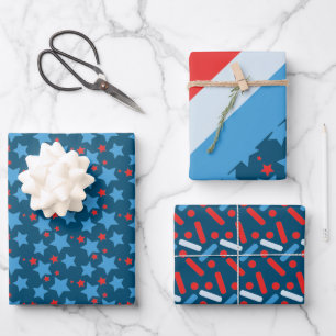 Patriotische Sterne Streifen Sprinkel Blau Geschenkpapier Set