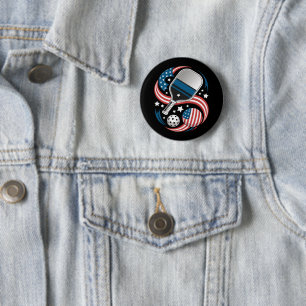 Patriotische Sterne Streifen USA-Flagge Pickleball Button