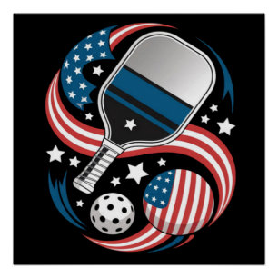 Patriotische Sterne Streifen USA-Flagge Pickleball Poster