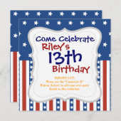 Patriotische Sterne Stripes Freiheits-Flagge Juli Einladung (Vorne/Hinten)