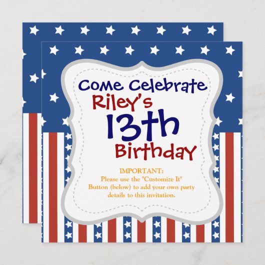 Patriotische Sterne Stripes Freiheits-Flagge Juli Einladung (Vorne/Hinten)