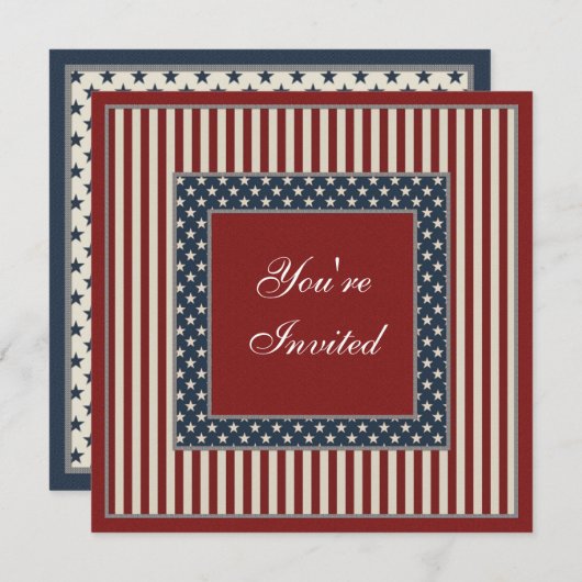 Patriotische Sterne u. Streifen-am 4. Juli Party Einladung (Vorne/Hinten)