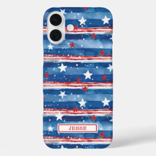 Patriotische Sterne und Streifen monogrammiert iPhone 16 Plus Hülle