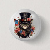 Patriotische Sternenbanner-Katze Button (Vorderseite)