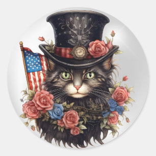 Patriotische Sternenbanner-Katze Runder Aufkleber