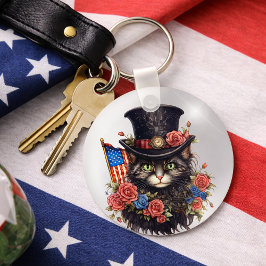 Patriotische Sternenbanner-Katze Schlüsselanhänger