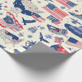 Patriotische Symbole - Freiheitsstatue, Flagge (2) Geschenkpapier (Ecke)