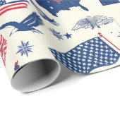 Patriotische Symbole - Freiheitsstatue, Flagge (2) Geschenkpapier (Rolleneckpunkt)