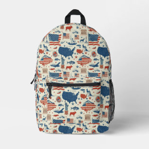 Patriotische Symbole - Freiheitsstatue, Flagge (3) Bedruckter Rucksack