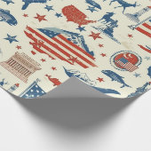 Patriotische Symbole - Freiheitsstatue, Flagge (3) Geschenkpapier (Ecke)