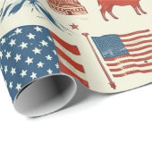 Patriotische Symbole - Freiheitsstatue, Flagge (3) Geschenkpapier (Rolleneckpunkt)