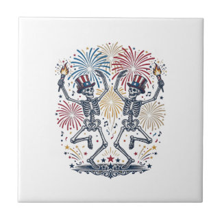 Patriotische tanzende Skelette Feuerwerk 4. Juli  Fliese