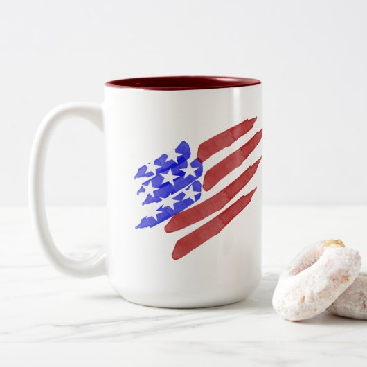 Patriotische Tasse der amerikanischen Flagge (Mit Donut)