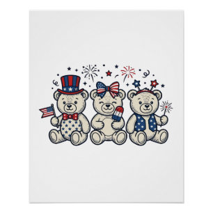 Patriotische Teddybären Vintage-Stich-Vektor-Des Poster