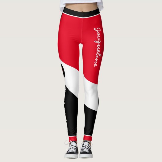 Patriotische Trinidad und Tobago Farben mit Namen Leggings (Vorderseite)