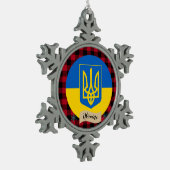 Patriotische Ukraine, Büffel kariert, ukrainische Schneeflocken Zinn-Ornament (Links)