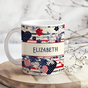 Patriotische Unabhängigkeitstags-Blumenflagge im S Kaffeetasse