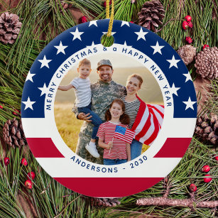Patriotische US-amerikanische Flagge Personalisier Keramik Ornament