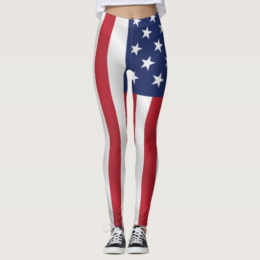 Patriotische US Flagge Blauer weißer Urlaub Leggings (Vorderseite)