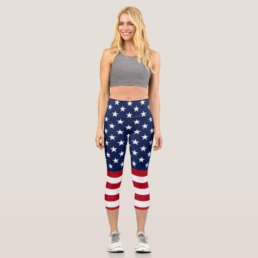 Patriotische US Flagge Capri Leggings (Vorderseite)