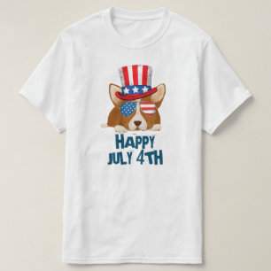 Patriotische US Flagge Hut und Glasses Corgi T-Shirt