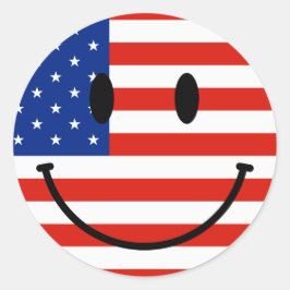 Patriotische US-Flagge mit lächelndem Gesicht Runder Aufkleber