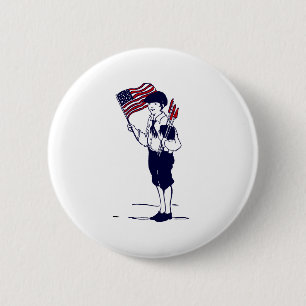 Patriotische US-Flagge und Feuerwerkskörper Button