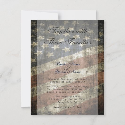 Patriotische US-Vintage amerikanische Flaggenhochz Einladung (Rückseite)