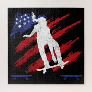 Patriotische USA-Flagge Frauen-Skateboarding Puzzle