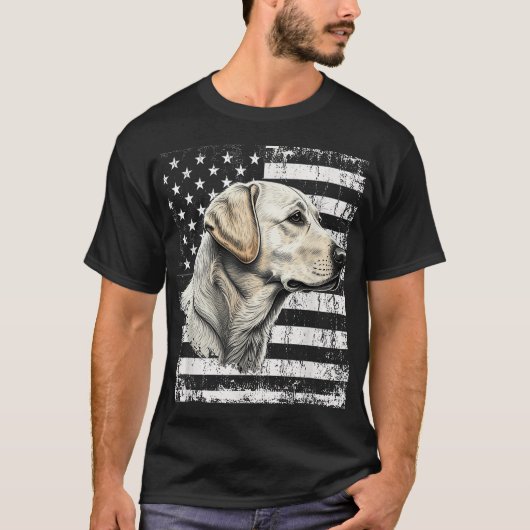 Patriotische Usa-Flagge Gelbes Labrador gestört T-Shirt (Vorderseite)