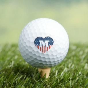 Patriotische USA-Flagge Herz personalisiertes Mono Golfball