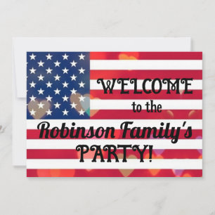 Patriotische USA-Flagge-Herzen mit kalligrafischem Einladung
