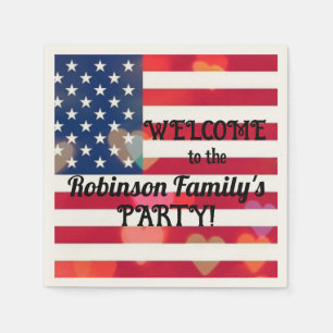 Patriotische USA-Flagge-Herzen mit kalligrafischem Serviette