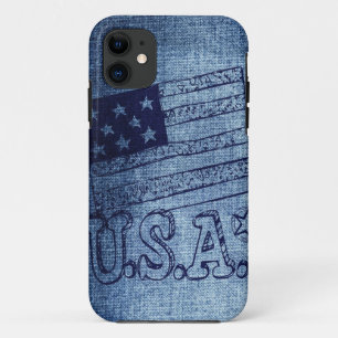 Patriotische USA-Flagge im Denim-Blau iPhone 11 Hülle