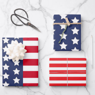Patriotische USA-Flagge Sterne und Streifen Amerik Geschenkpapier Set