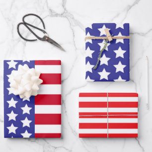 Patriotische USA-Flagge Sterne und Streifen Amerik Geschenkpapier Set