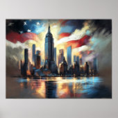 Patriotische USA-Flagge über City Skyline America Poster (Vorne)