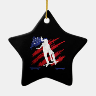 Patriotische USA Frauen-Skateboarding Keramik Ornament