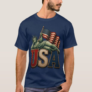 Patriotische USA Freiheitsstatue Amerikanische Fla T-Shirt