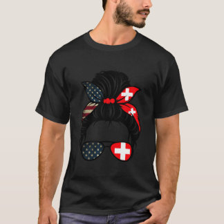 Patriotische USA-Schweiz-Mutter Amerikanische Schw T-Shirt