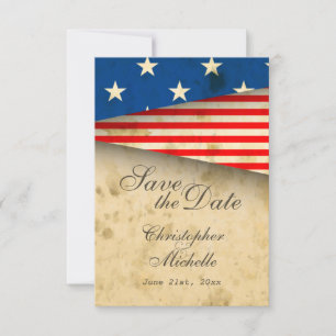 Patriotische Vintage-Amerikanische-Flagge-Hochzeit Save The Date