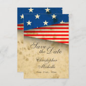 Patriotische Vintage amerikanische Flaggenhochzeit Save The Date (Vorne/Hinten)