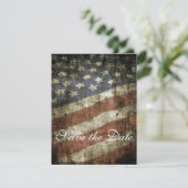 Patriotische Vintage amerikanische Flaggenhochzeit Save The Date (Stehend Vorderseite)