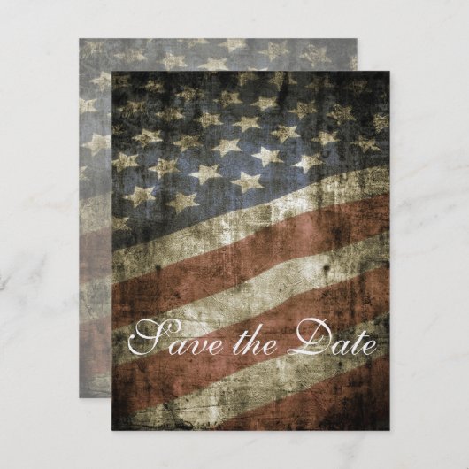 Patriotische Vintage amerikanische Flaggenhochzeit Save The Date (Vorne/Hinten)