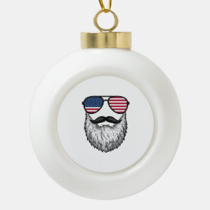 Patriotische Vintage-Bart-Sonnenbrille Grafik-Shir Keramik Kugel-Ornament