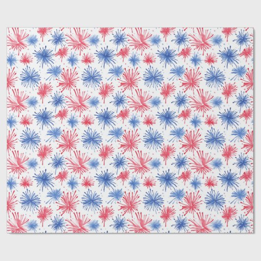 Patriotische Wasserfarben, rot und blau Feuerwerks Geschenkpapier (Flach)