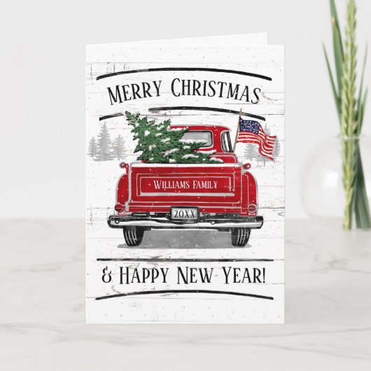 Patriotische Weihnachten Vintage Red Truck Flag Ru (Vorderseite)