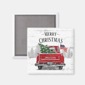 Patriotische Weihnachten Vintage Red Truck Flag Ru Magnet (Vorderseite/Rückseite)