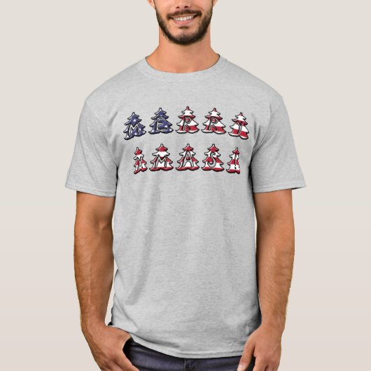 Patriotische Weihnachtsbaumen Merry XMAS T-Shirt (Vorderseite)